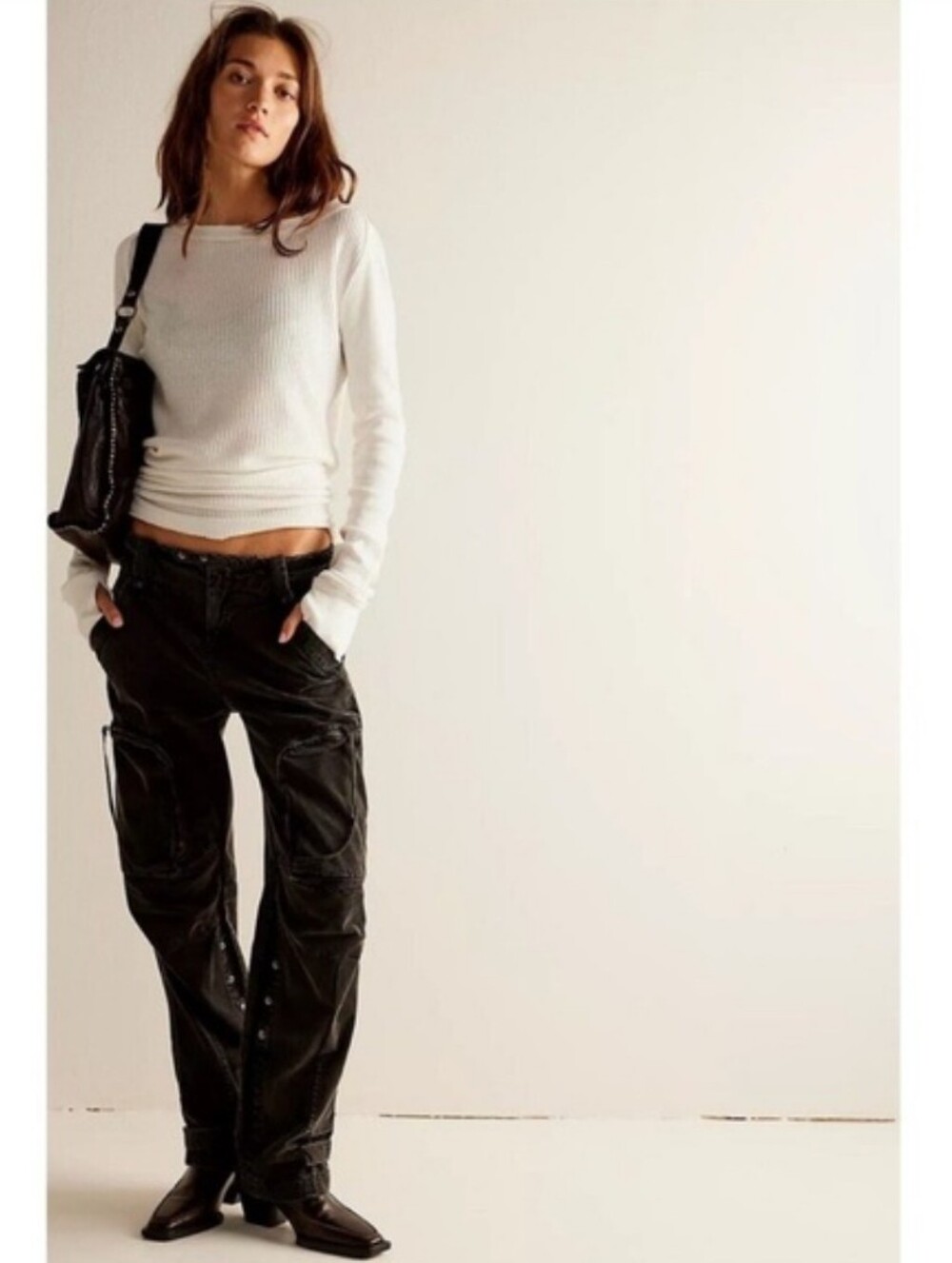 Free People We The Free Can’t Compare Slouch Pants Cargo Black Baggy Moto Size S